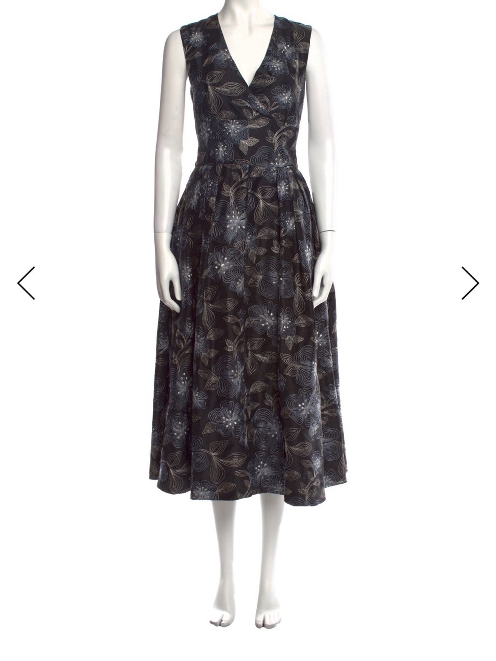Floral V-Neck Midi Dress in Dark Grey